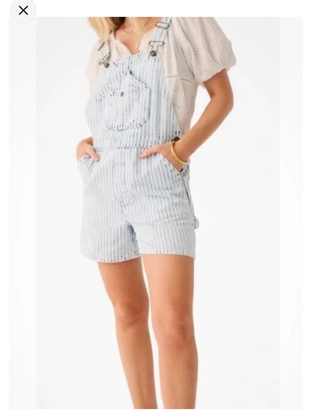 Faherty Topsail Railroad Stripe Short Overalls Shortalls Blue White Denim Sz XS